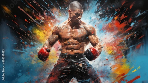 MMA fighter, background, splash martial art photo