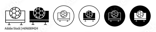 Soccer Live Match On TV icon. football match tournament live streaming on television display screen. soccer game play live telecast in domestic house monitor symbol set. live soccer match stream sign