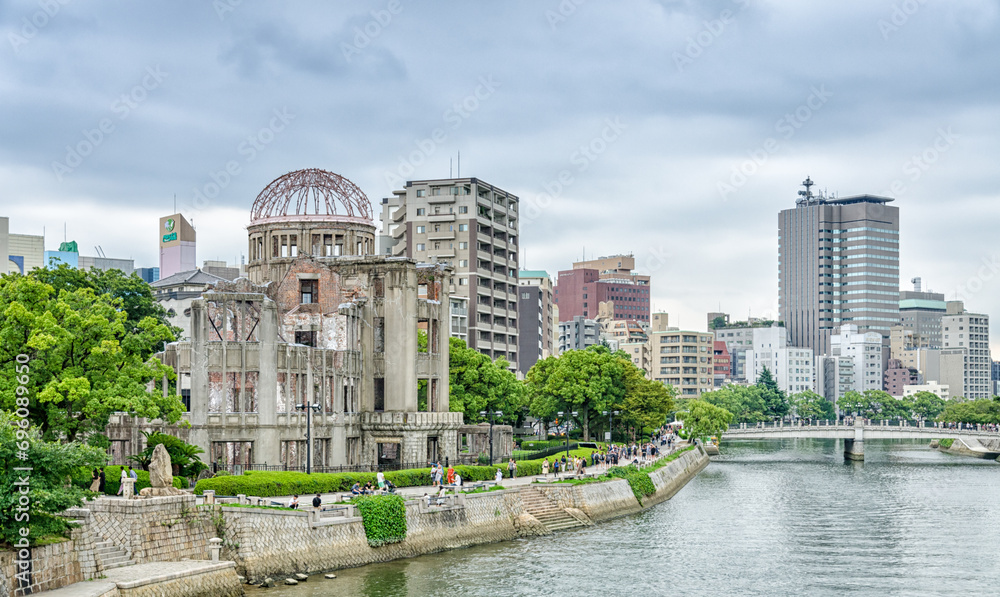 View on the atomic bomb dome in Hiroshima Japan. UNESCO World Heritage Site - obrazy, fototapety, plakaty 