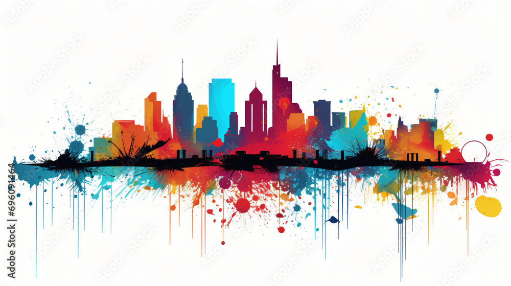 City colorful silhouette with blots Vector illustration