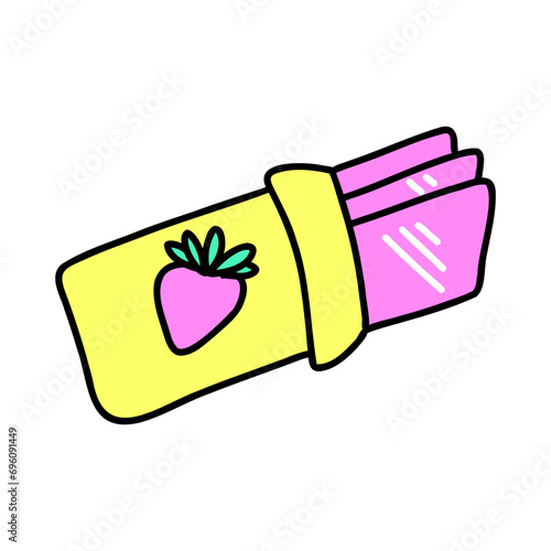 Bubble Gum doodle element. Strawberry chewing gum 1990 retro colored illustration. 90s 00s style hand drawn vector