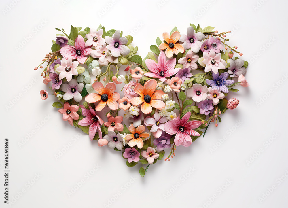 Beautiful heart made from spring flowers