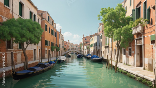  Enchanting Waterways: Venice, Italy - A Narrow Canal with Green Trees