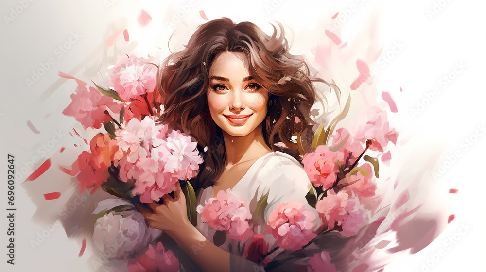 Portrait of attractive cheerful girl holding flowers Portrait of attractive cheerful girl holding flowers