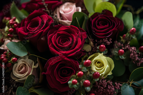 A close up magazine quality image of Valentine s themed Flower bouquet