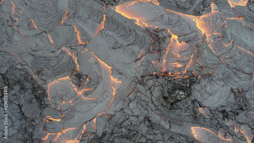Aerial view of lava flow in Iceland