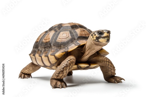 Tortoise in motion turtle walking isolated on white background
