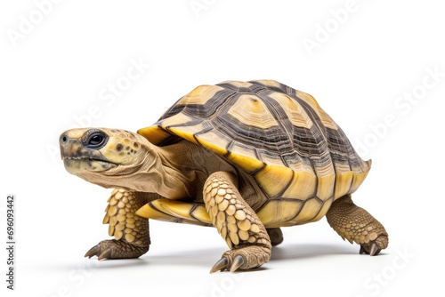Tortoise in motion turtle walking isolated on white background