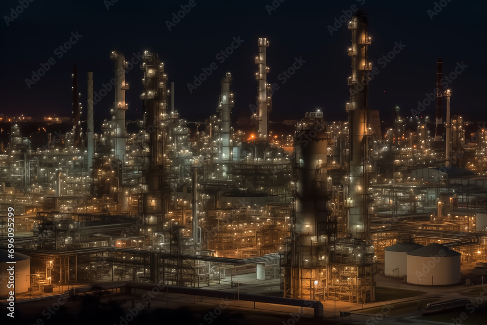 Oil refinery plant. Processing factory. Oil crude and gas refineries. Louisiana petrochemical plant Smoking chimneys. Toxic Smoke, Air Pollution, CO2 Crisis. Carbon dioxide emissions. Carbide plant.