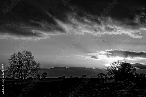 December Sunset in Black and white