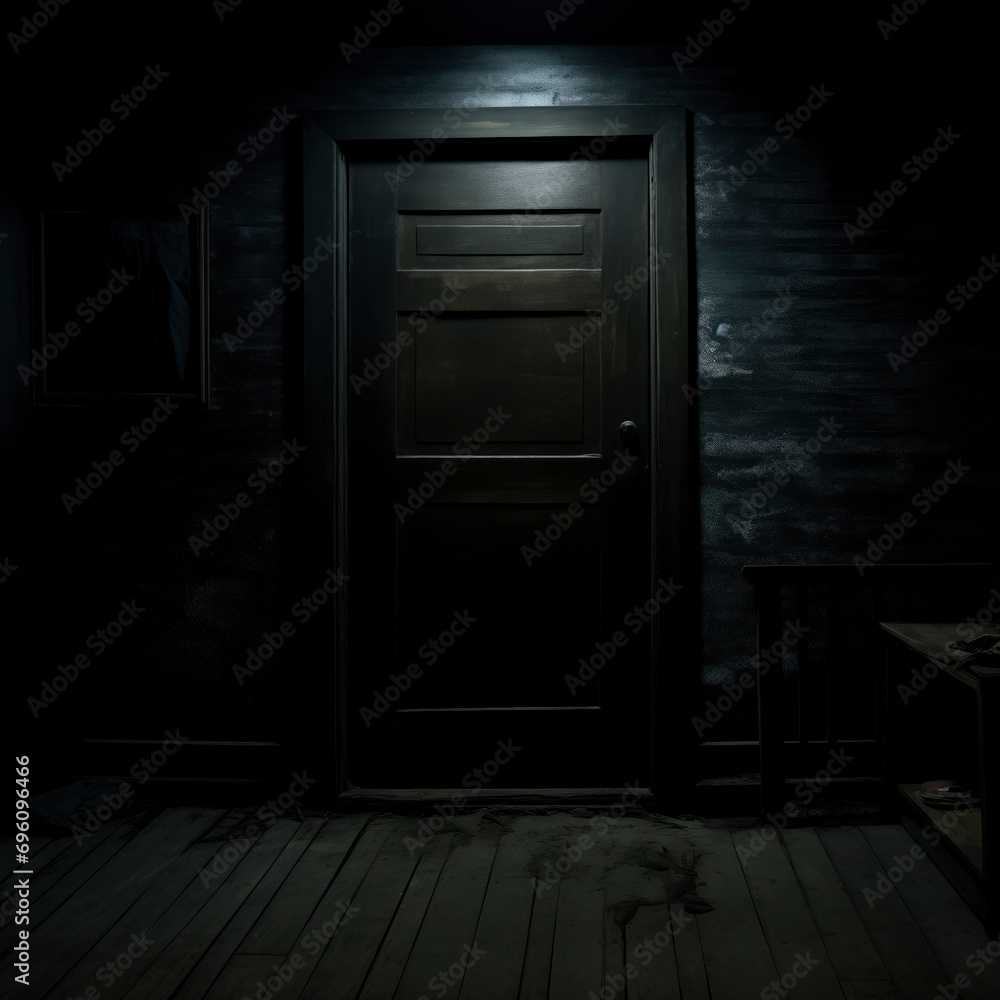 Door in a dark room with lighting