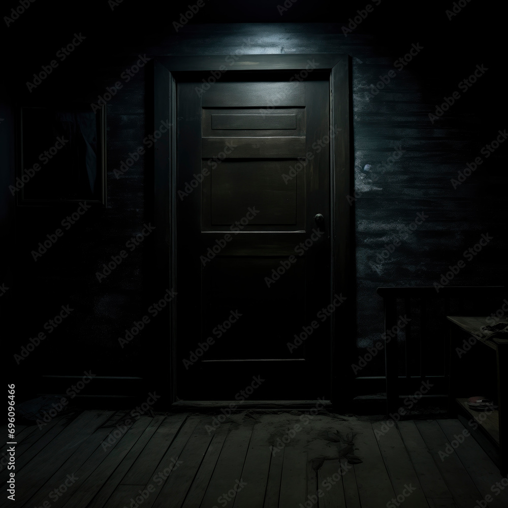 Door in a dark room with lighting Door in a dark room with lighting