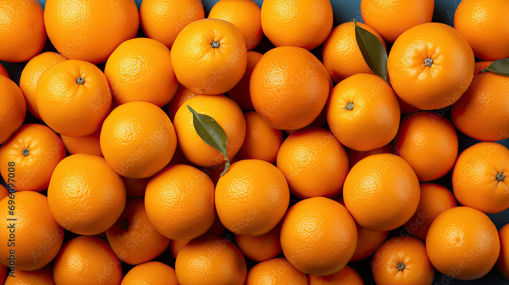 A Vibrant Stack of Fresh Oranges with Lush Green Leaves. wallpaper or background.