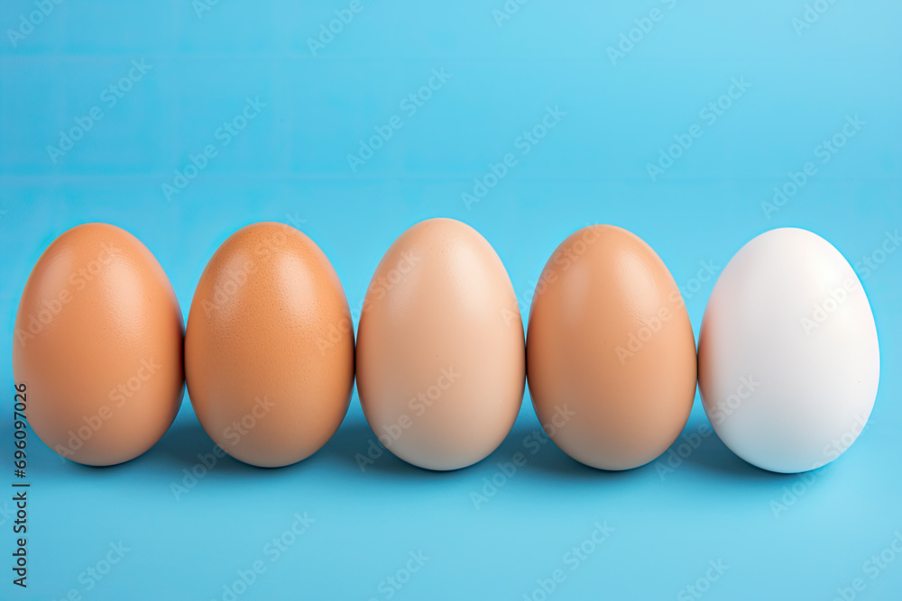 Five Perfectly Aligned Eggs on a Blue Canvas Five Perfectly Aligned Eggs on a Blue Canvas