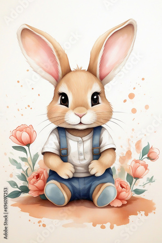 cute rabbit spring watercolor graphics