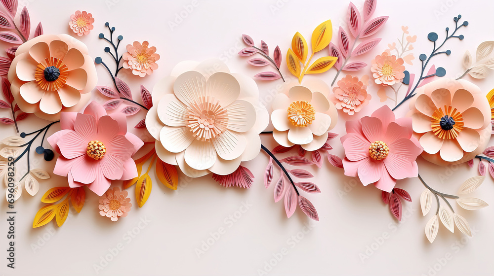 Spring flowers in paper cut style with copy space