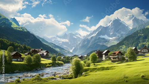 Rivewr with town in the Alps