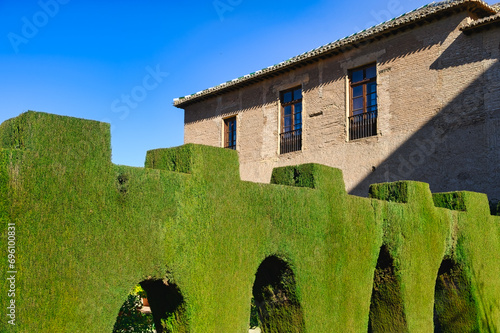 Sculpted gardens in Alhambra, Granada, Spain