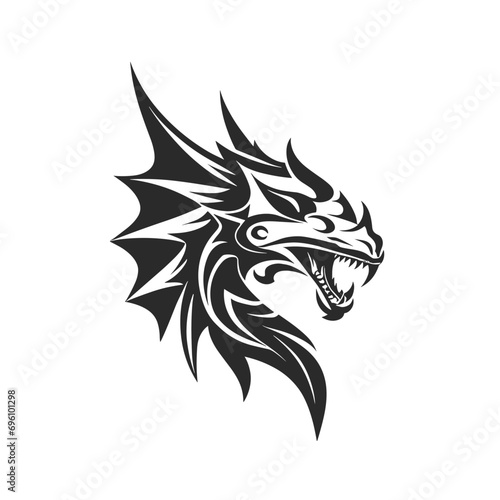ribal tattoo of the dragon head silhouette ornament flat style design vector illustration © Ouahdou