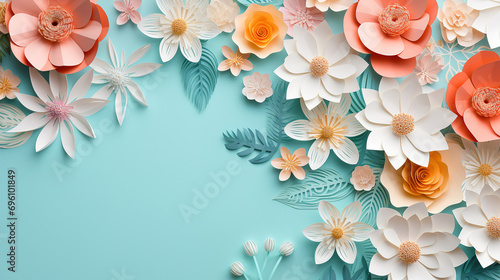 Spring flowers in paper cut style with copy space © Philippova