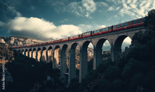 Mountain Train Crossing a Grand Viaduct