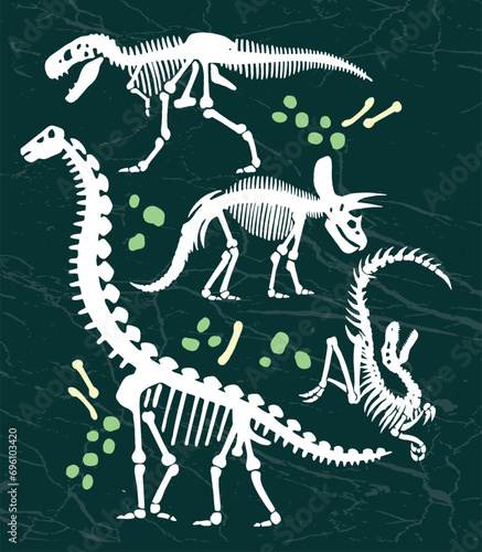 Handmade vector illustration of dinosaur fossils silhouette in laid-back style.