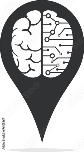 Think location logo. Brain with location pin logo design.
