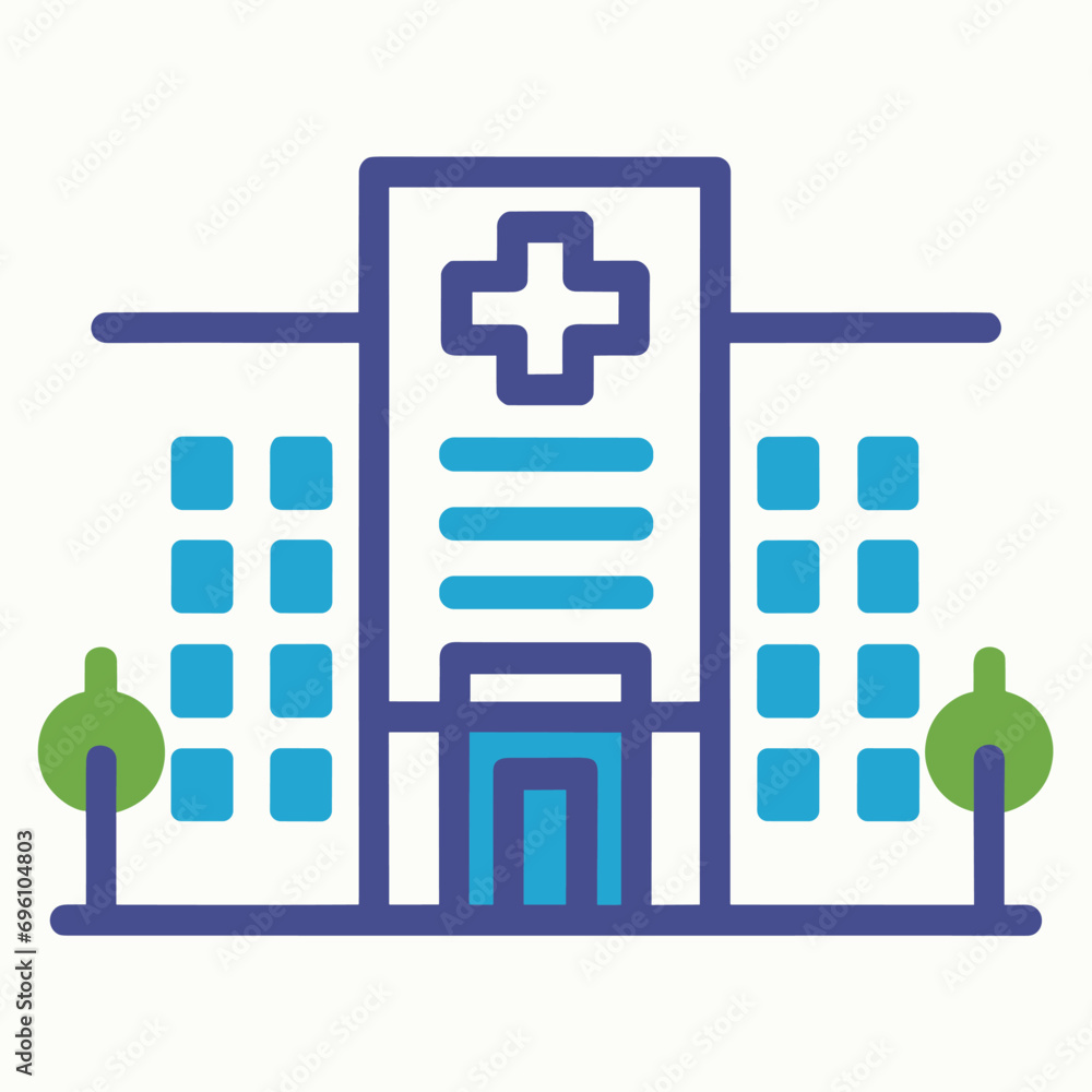 White line Medical hospital building with cross icon isolated with long shadow. Medical center. Health care. Red circle button White line Medical hospital building with cross icon isolated with long shadow. Medical center. Health care. Red circle button