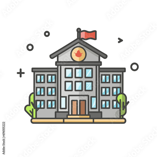 School building icon in comic style. College education vector cartoon illustration pictogram. Bank, government business concept splash effect