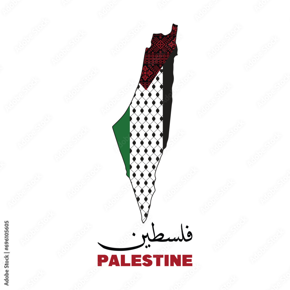 Palestine Official Map Design with Palestinian Keffiyeh Pattern Stock ...