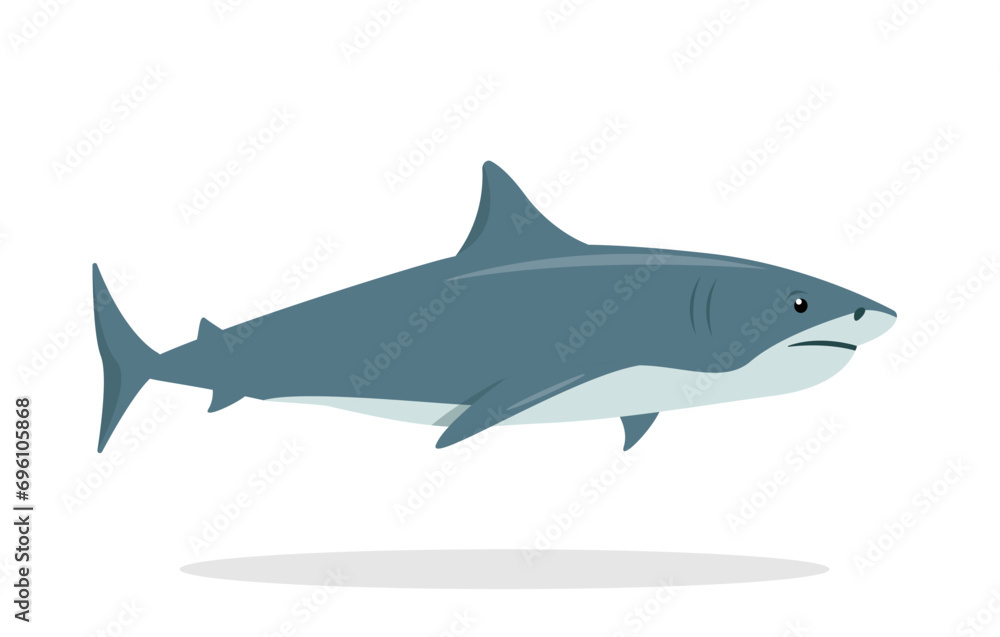 Shark animal icon. Underwater swimming shark, toothy fish mascot, sea fauna character. Ocean aquatic shark animal. Nature Vector flat or cartoon illustration isolated on white background.