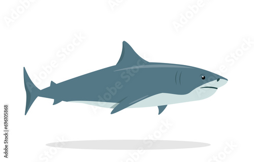 Shark animal icon. Underwater swimming shark, toothy fish mascot, sea fauna character. Ocean aquatic shark animal. Nature Vector flat or cartoon illustration isolated on white background.