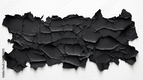 An array of torn black paper pieces arranged horizontally  creating a unique texture. This image is ideal for backgrounds and overlays in graphic design.