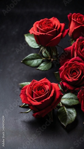 Red Rose on Dark Background, International Valentine's Day, Space for Text