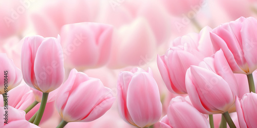 Springtime background with pink tulips and copy space photo