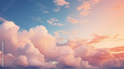 Sky with clouds at colorful twilight, sunlight, heaven, pastel colors, sky background, cirrus clouds © Ahmad
