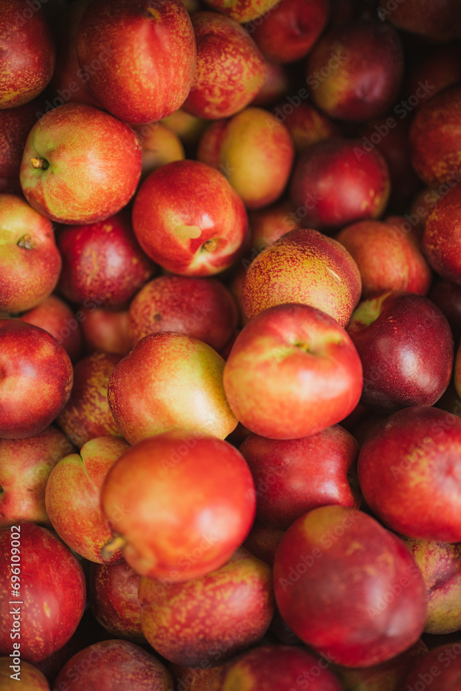 Top view of red tasty apples at a fruit shop in Chile Top view of red tasty apples at a fruit shop in Chile