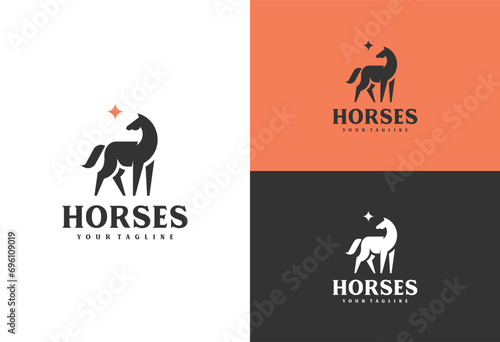 horse silhouette logo, horse logo simple elegant and clean vector illustration design looking at the stars like a dream