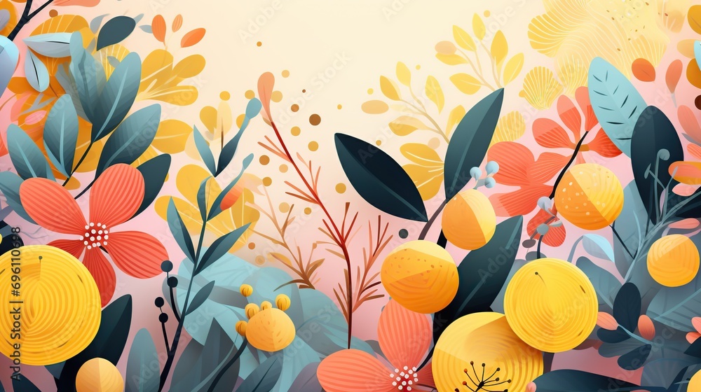 Banner design for spring sale, promotion campaign. Flowers full colors illustration. - obrazy, fototapety, plakaty 
