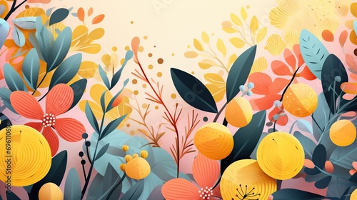 Banner design for spring sale, promotion campaign. Flowers full colors illustration. photo