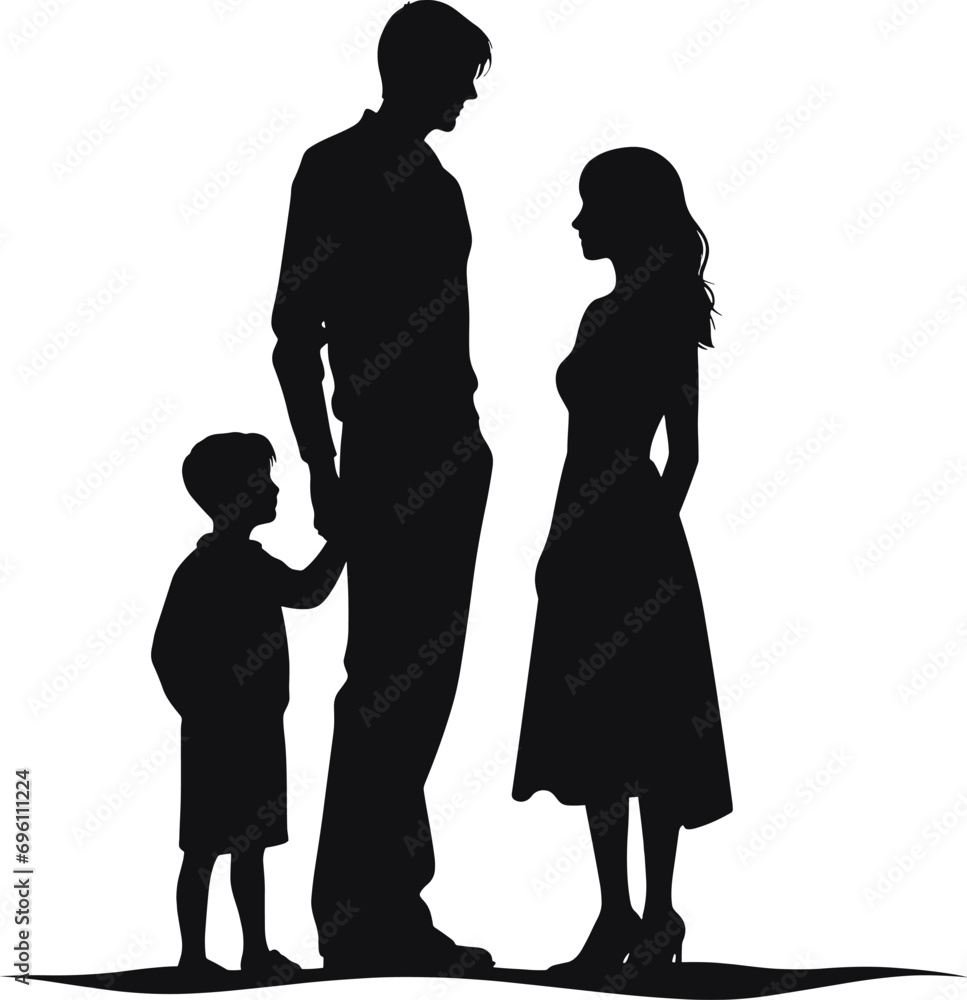 Suluet family four persons parents and two children. AI generated illustration.