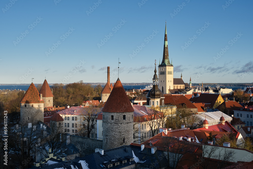 Beautiful cityscape of old town of Tallinn. Panoramic view from the observation deck in Tallinn, Estonia.