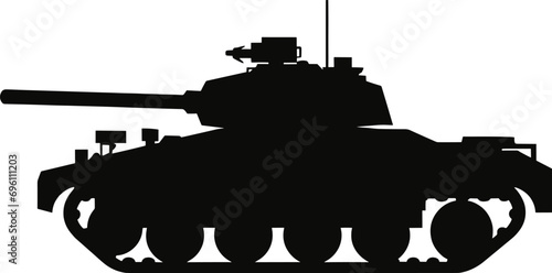 Silhouette of modern main battle tank. Side view. Flat vector. AI generated illustration.
