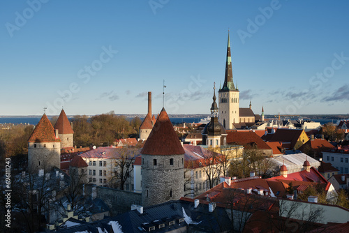 Beautiful cityscape of old town of Tallinn. Panoramic view from the observation deck in Tallinn, Estonia.