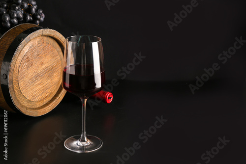 Red wine glass with a woode...