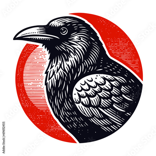raven bird red emblem vector sketch