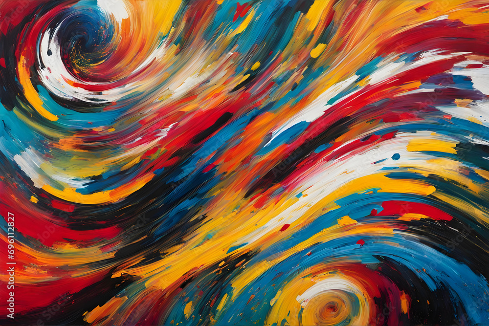 modern abstract expressionist painting executed in bright colorful bold swirling strokes and splashes in vibrant colors - obrazy, fototapety, plakaty 