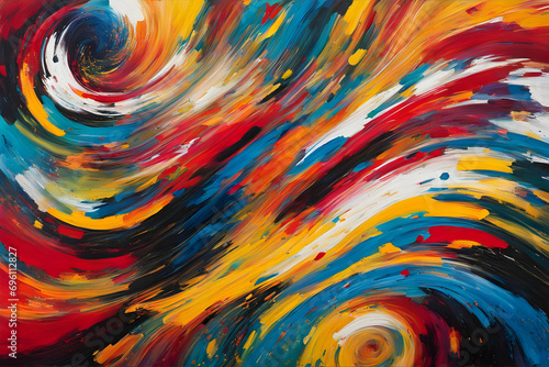 modern abstract expressionist painting executed in bright colorful bold swirling strokes and splashes in vibrant colors photo