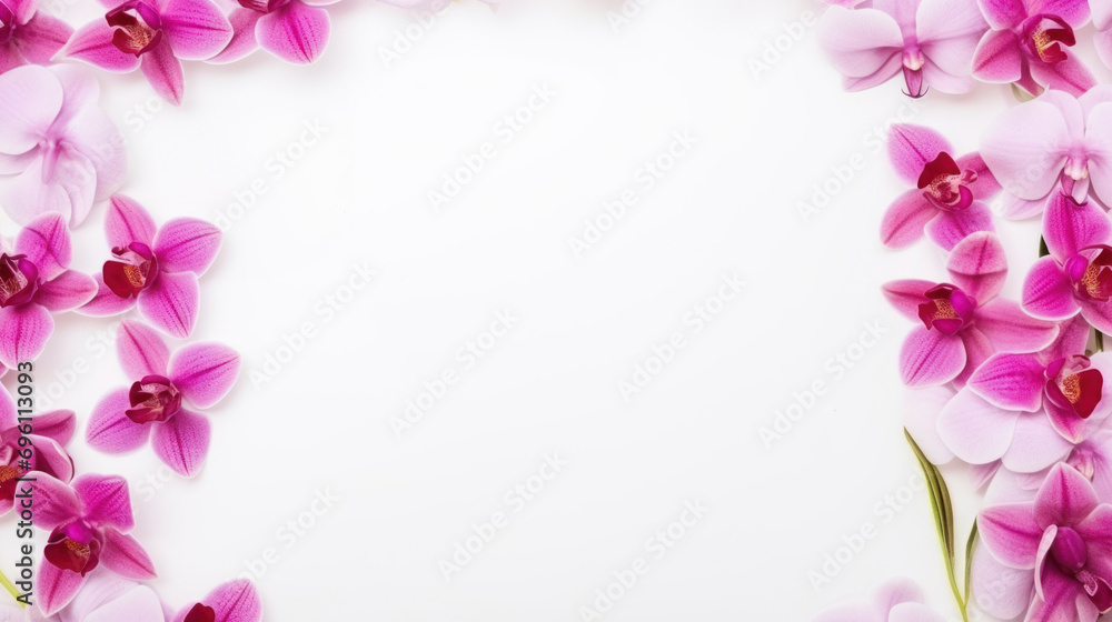 Postcard mockup with orchid flowers, white background