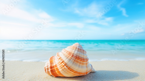 Sea shell on white sand, pristine tropical beach in the afternoon